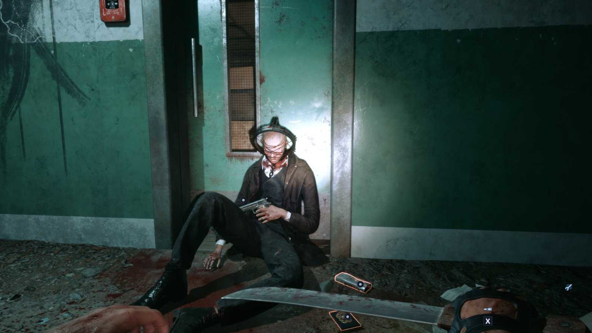 A screenshot of the Hellraiser: Revival Easter Egg of a detective with wires in his face
