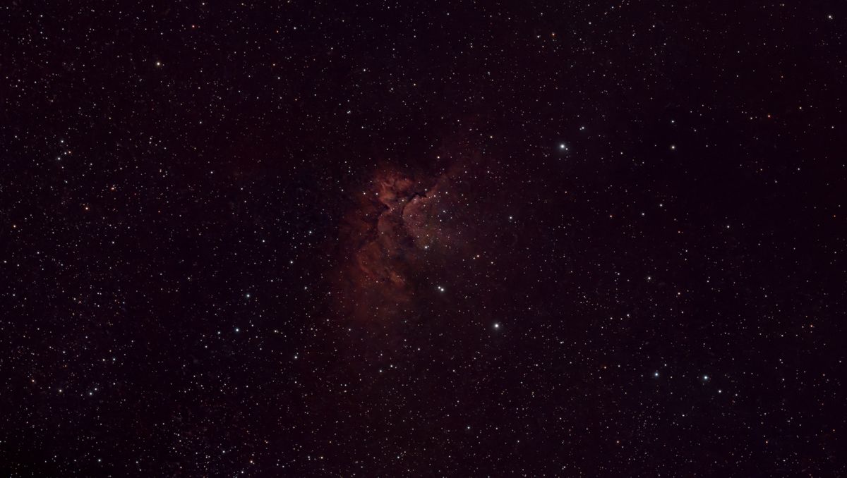 A photograph of the Wizard Nebula, taken with the Dwarf III smart telescope, processed in Pixinsight
