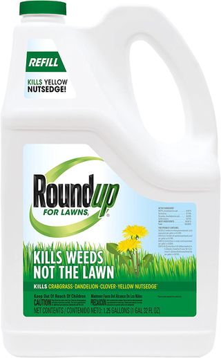 A bottle of herbicide for lawns