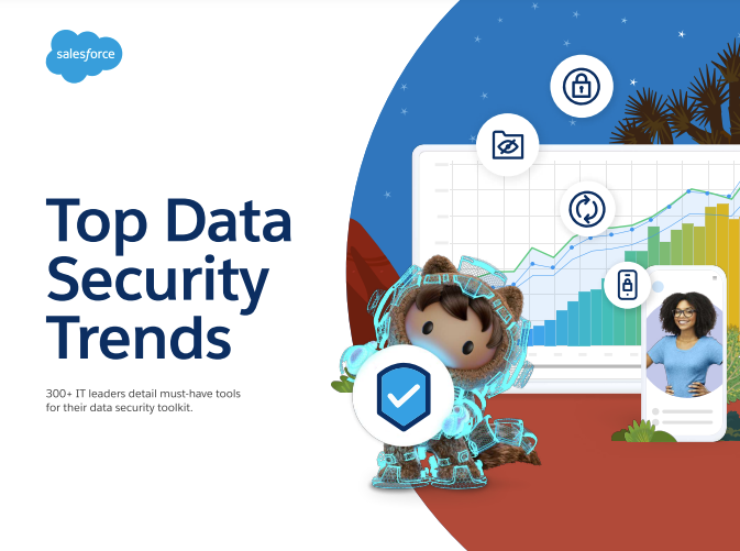 Whitepaper cover with cartoon character wearing digital armour stood in front of a bar/line graph with mobile phone featuring image of female wearing glasses