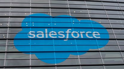 The Salesforce logo on the side of the Moscone Center in San Francisco.