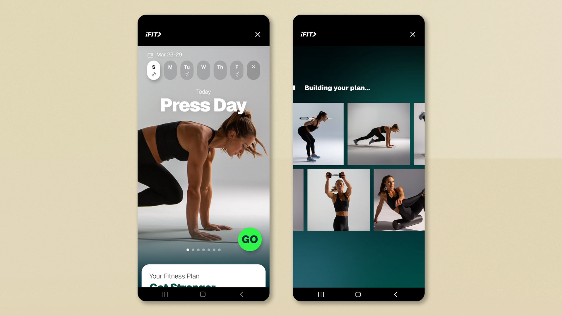 Screenshots of iFit's Tailor feature