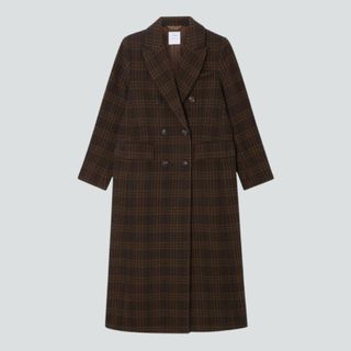 John Lewis Double Breasted Wool Check Coat, Brown/multi