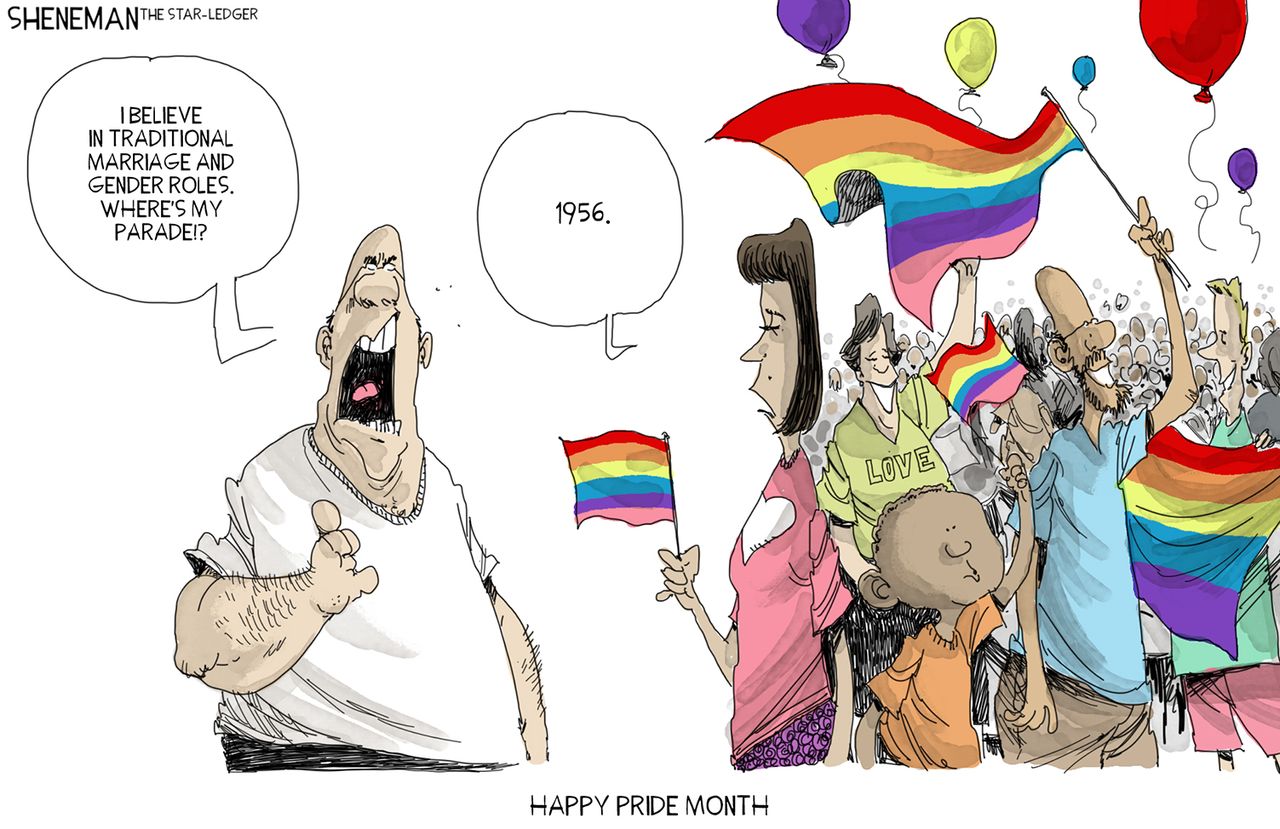 Political Cartoon U.S. Pride Parade Gender Roles Traditional Marriage