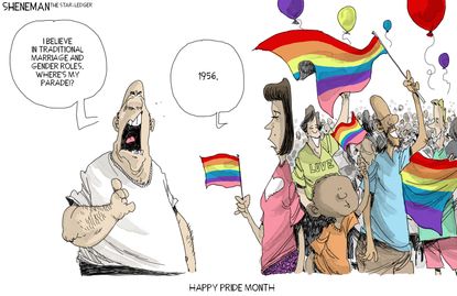 Political Cartoon U.S. Pride Parade Gender Roles Traditional Marriage