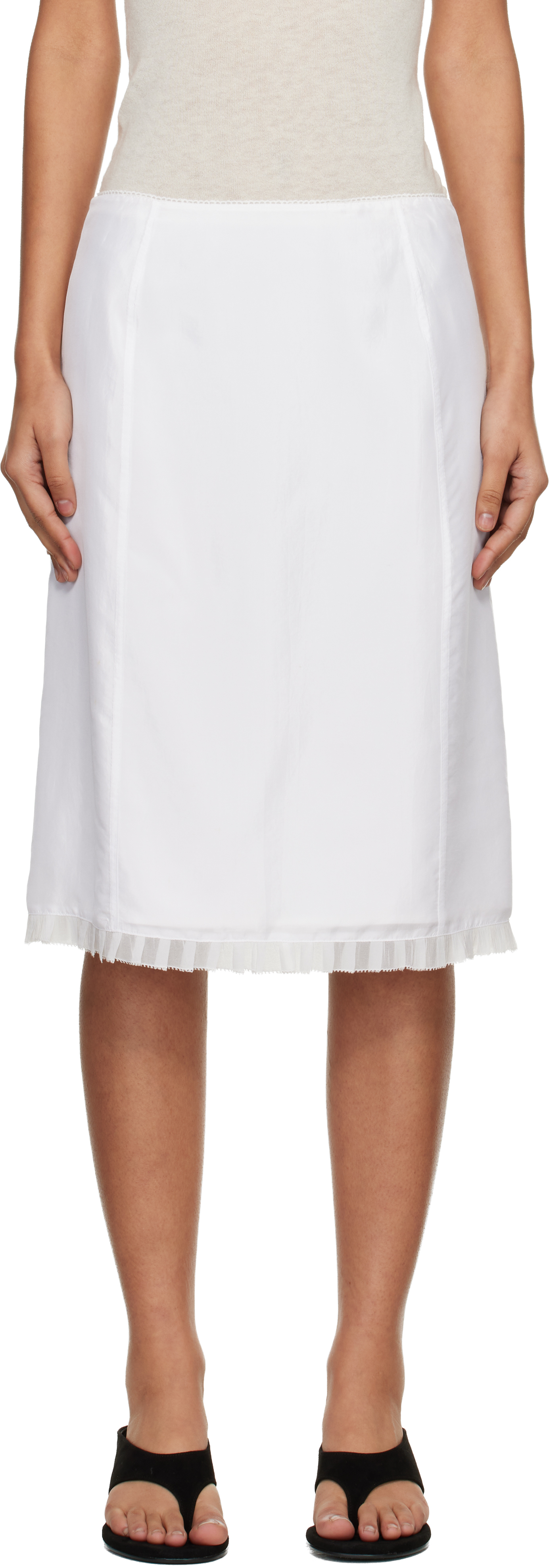 White H-Line Laced Midi Skirt