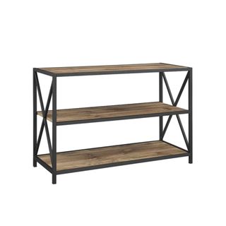 A wooden shelf with three tiers