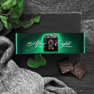 After Eight box on black background