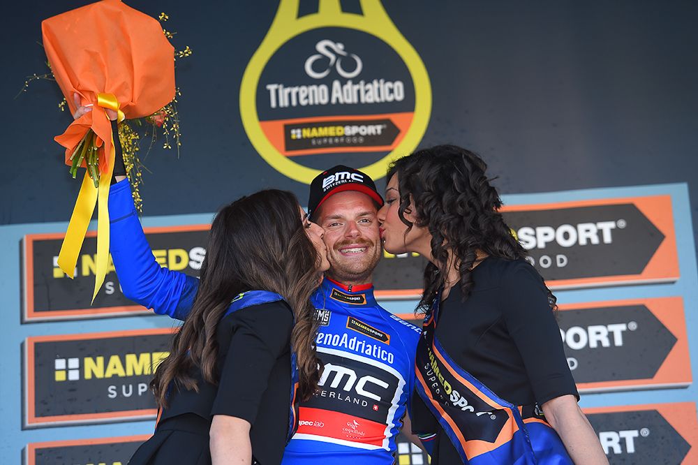 Damiano Caruso in blue after stage 1 at Tirreno-Adriatico