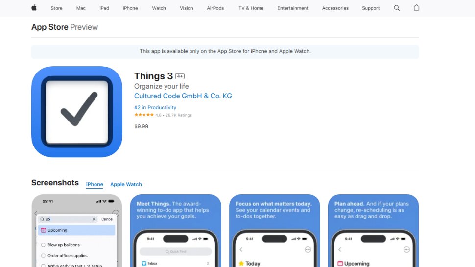 Website screenshot of Things 3 (September, 2025)