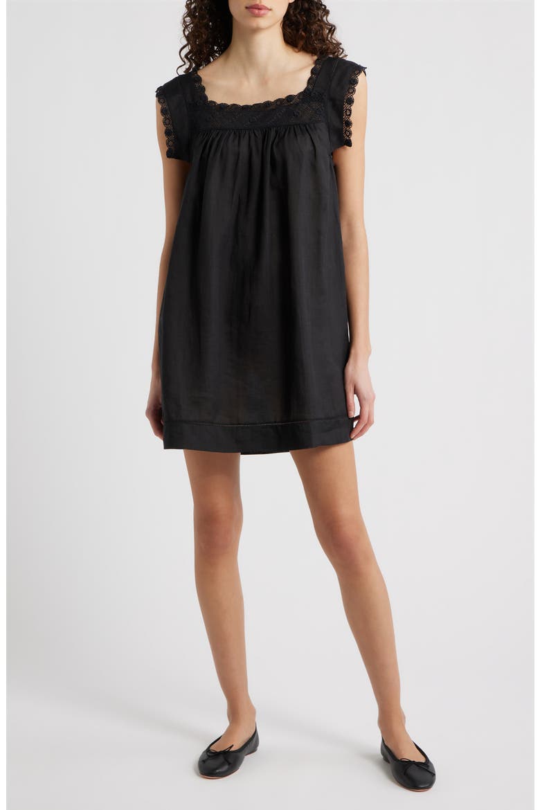 Almadia Lace Trim Ramie Shift Minidress