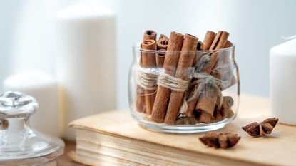 Cinnamon sticks in glass jar
