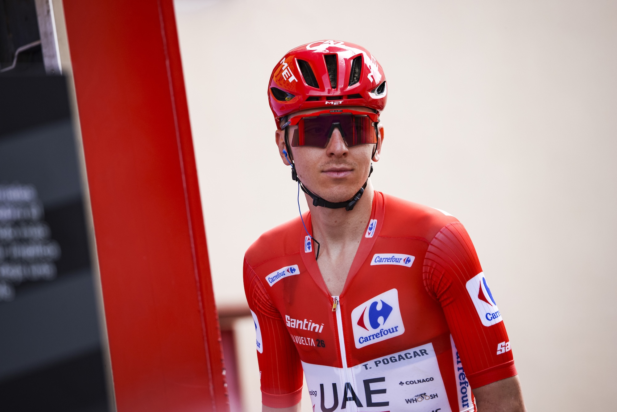 11 Tadej Pogacar of UAE Team Emirates - XRG weating the leader red jersey during the La Vuelta Espana 2026 from Monaco to Granada, Stage 5 from Falset to Roquetes of 173km in Catalonia, on 26th of August, 2026 in Spain. (Photo by Xavier Bonilla/NurPhoto via Getty Images)