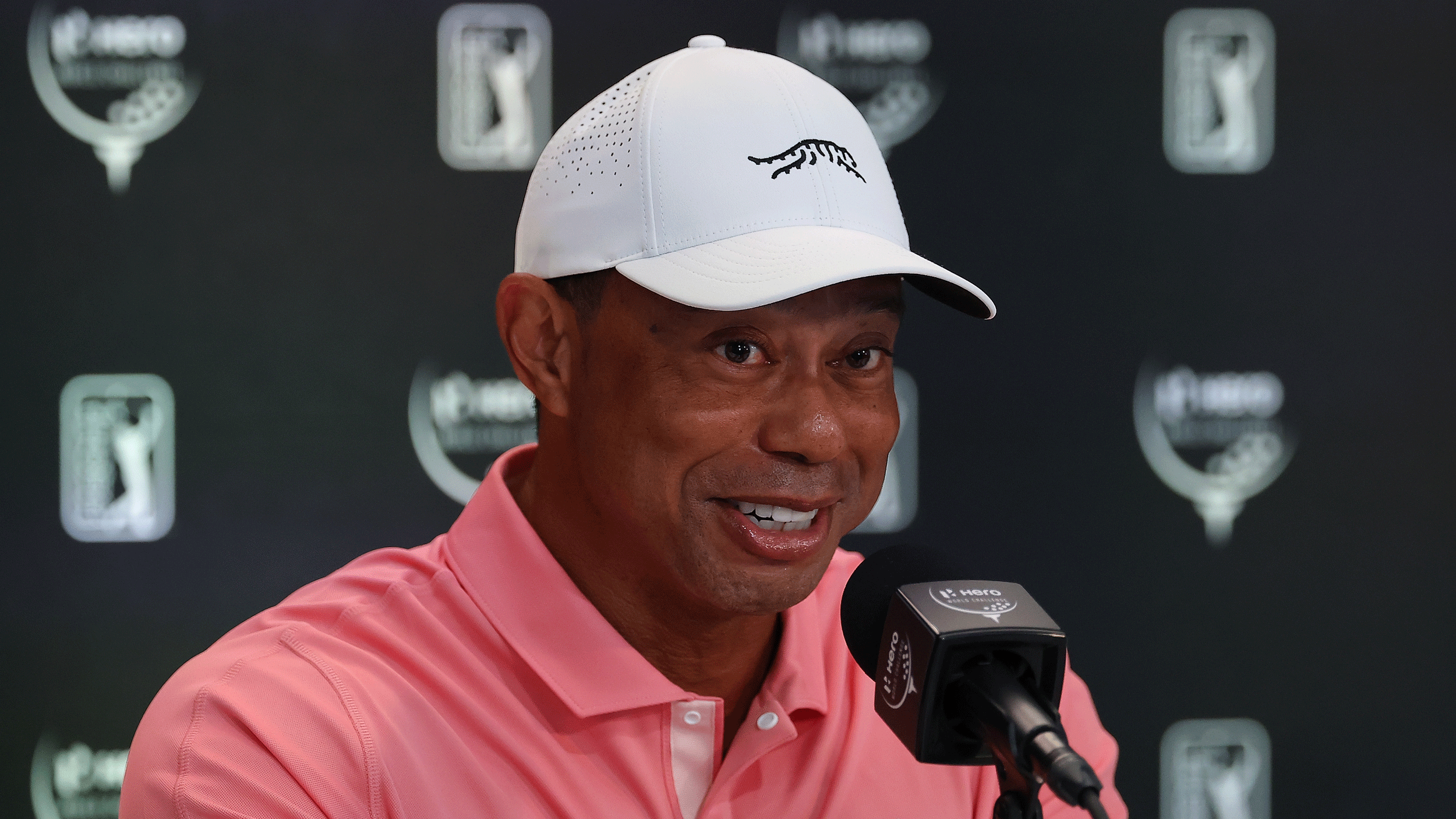 Tiger Woods speaks during his pre-tournament press conference at the 2024 Hero World Challenge