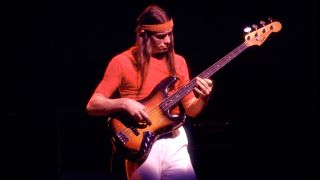 Jaco Pastorius (1951 - 1987) performing with Weather Report at the Auditorium Theater in Chicago, Illinois, February 9, 1980.