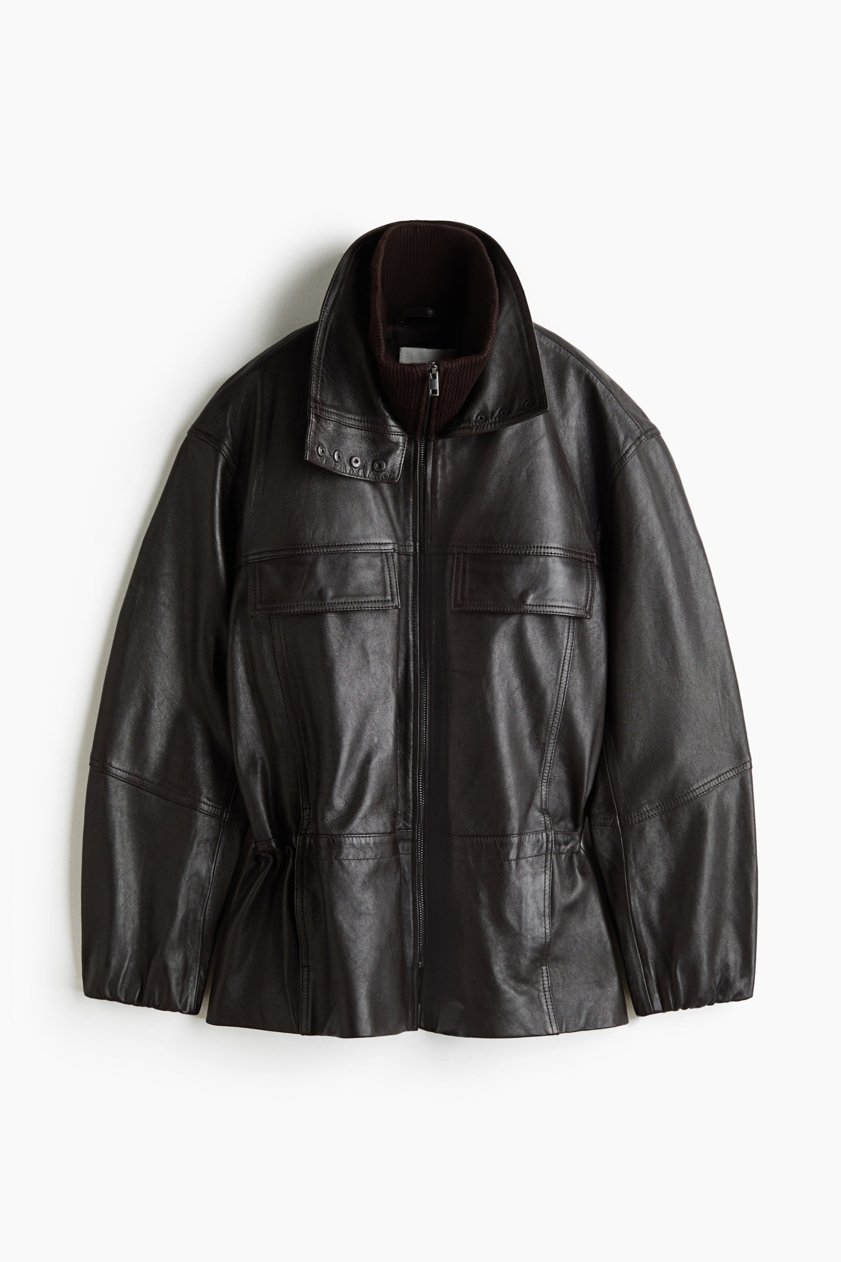 Funnel-Collar Leather Jacket