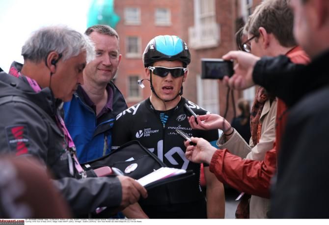 Ben Swift (Team Sky) with reporters after the stage