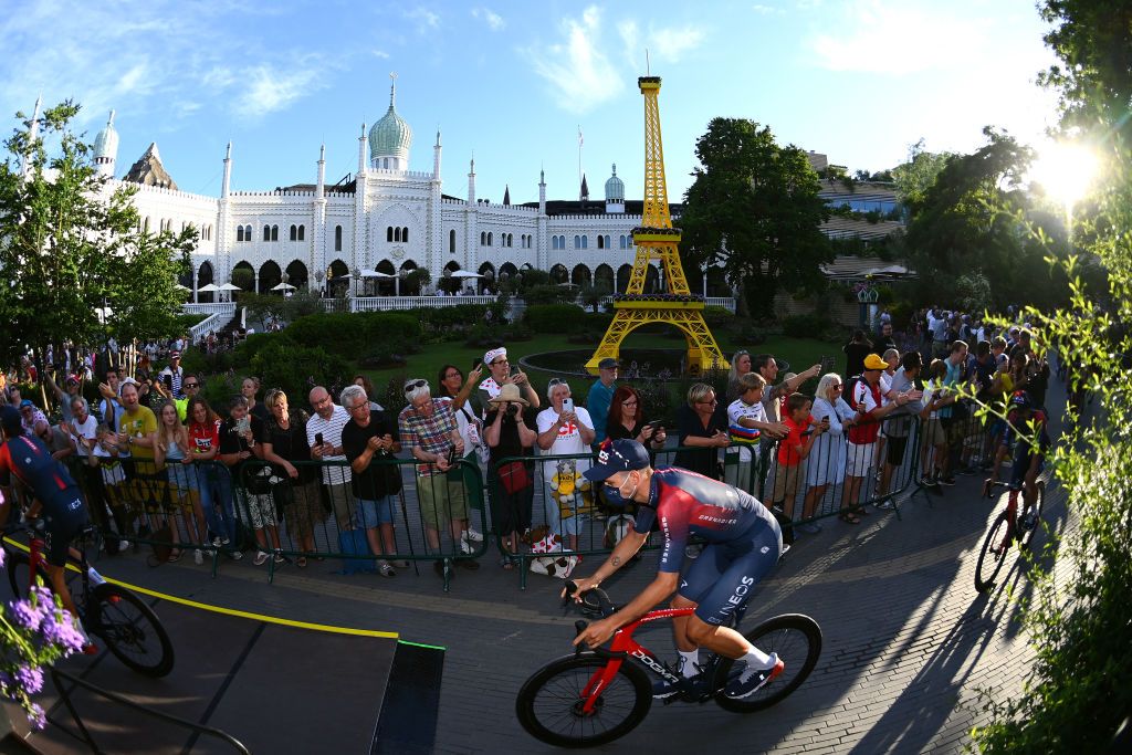 COPENHAGEN DENMARK JUNE 29 Filippo Ganna of Italy and Team INEOS Grenadiers during the Team Presentation of the 109th Tour de France 2022 at Tivoli Gardens in Copenhagen City TDF2022 on June 29 2022 in Copenhagen Denmark Photo by Tim de WaeleGetty Images