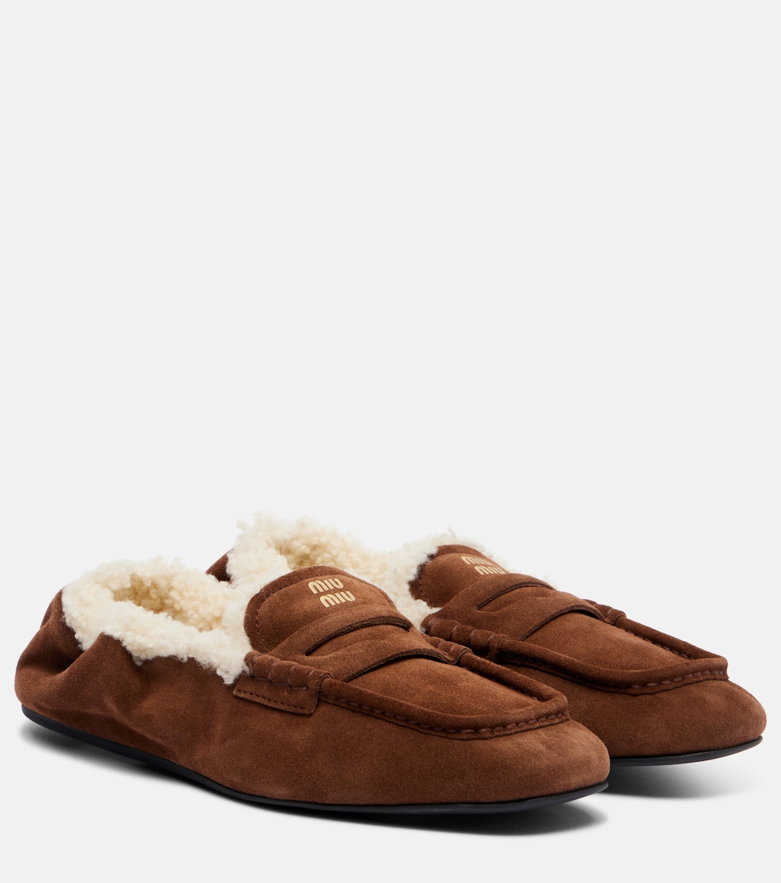Ruches Shearling-Lined Suede Penny Loafers