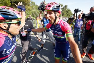 Diego Ulissi (Lampre-Merida) celebrates after winning stage 4 of the Giro d'Italia