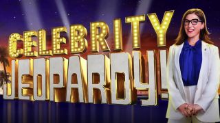 Mayim Bialik as the host of Celebrity Jeopardy!