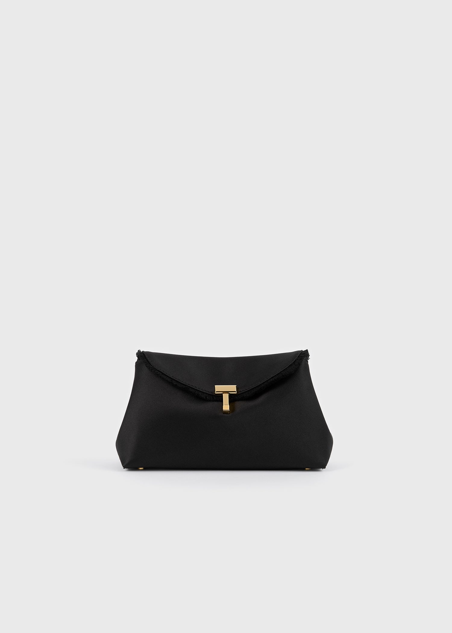 Mini T-Lock Frayed Satin Clutch Black - One Size