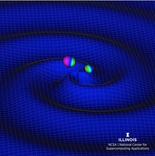The Blue Waters supercomputer numerical relativity simulation of two colliding black holes with the open source, numerical relativity software, the Einstein Toolkit. Researchers developed a method based on artificial intelligence neural networks to better analyze gravitational wave data.