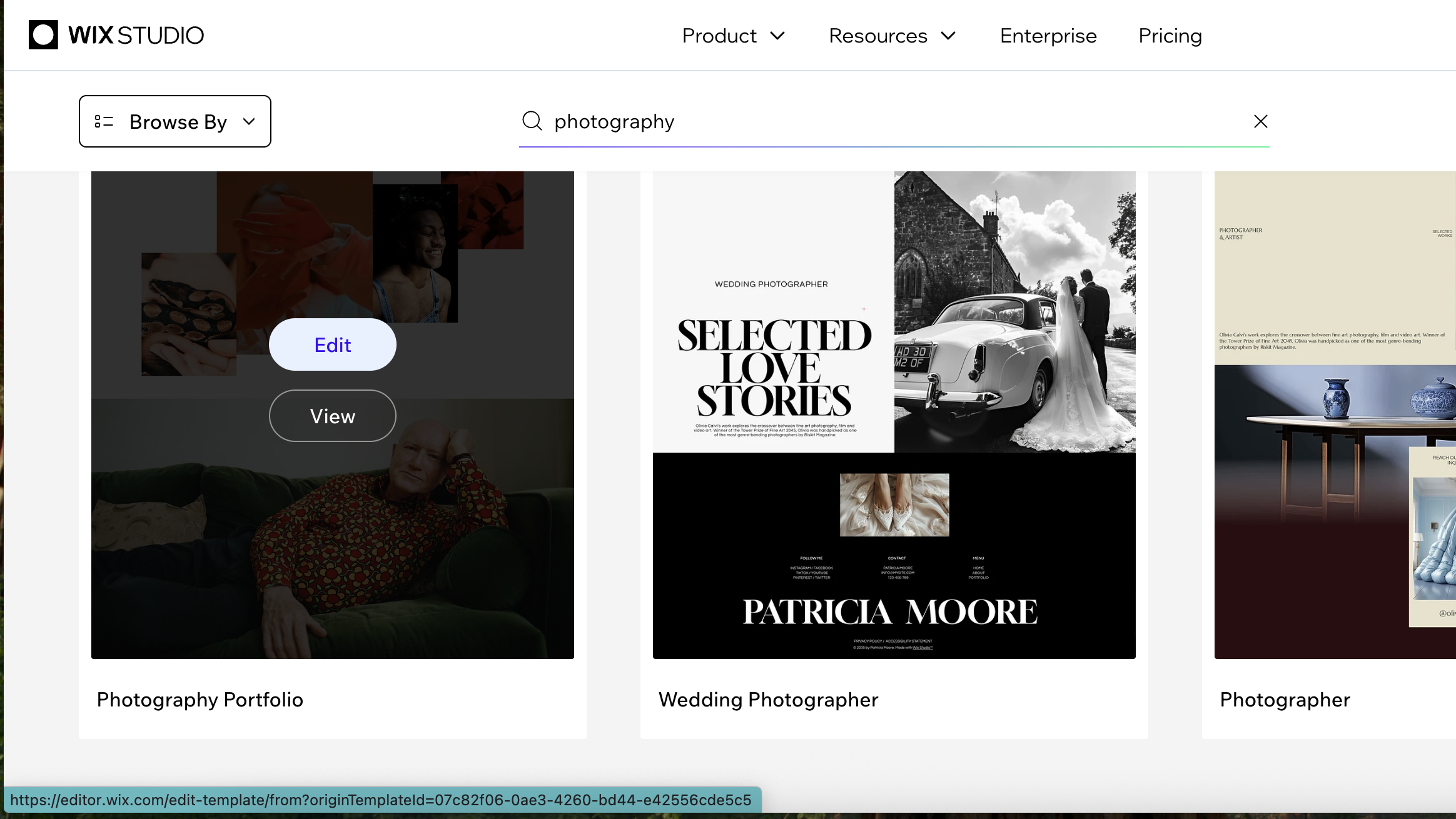 Screengrab showing selection of Wix templates