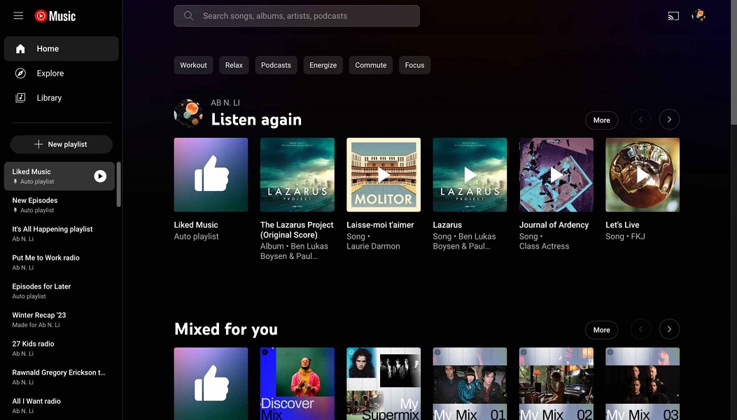YouTube Music for web redesign