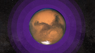 Mars with a purple gradient behind it.