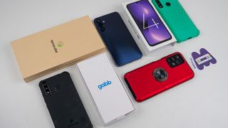 A collection of kids phones including the Terracube 2, Gabb Phone 4 Pro, and Pinwheel