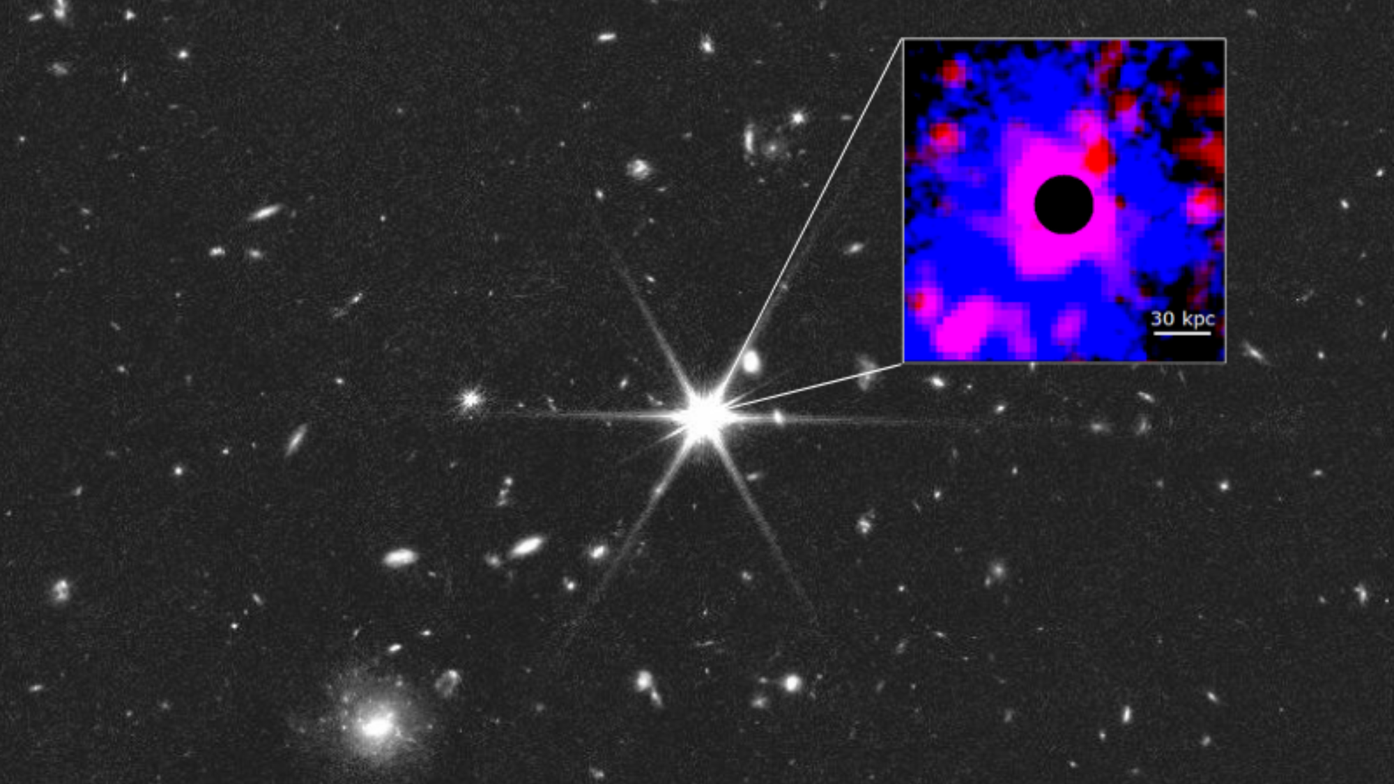 An image MQN01 obtained by the James Webb Space Telescope, of the MQN01 protocluster field