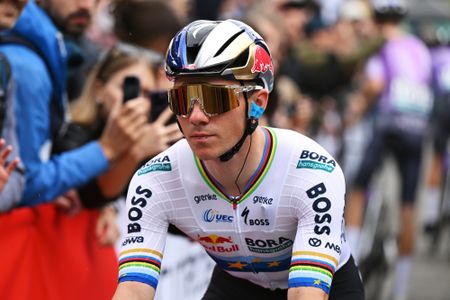 BERGAMO, ITALY - OCTOBER 10: Remco Evenepoel of Belgium and Team Red Bull - BORA - hansgrohe prior to the 120th Il Lombardia 2026 a 239km one day race from Bergamo to Como / #UCIWT / on October 10, 2026 in Bergamo, Italy. (Photo by Dario Belingheri/Getty Images)