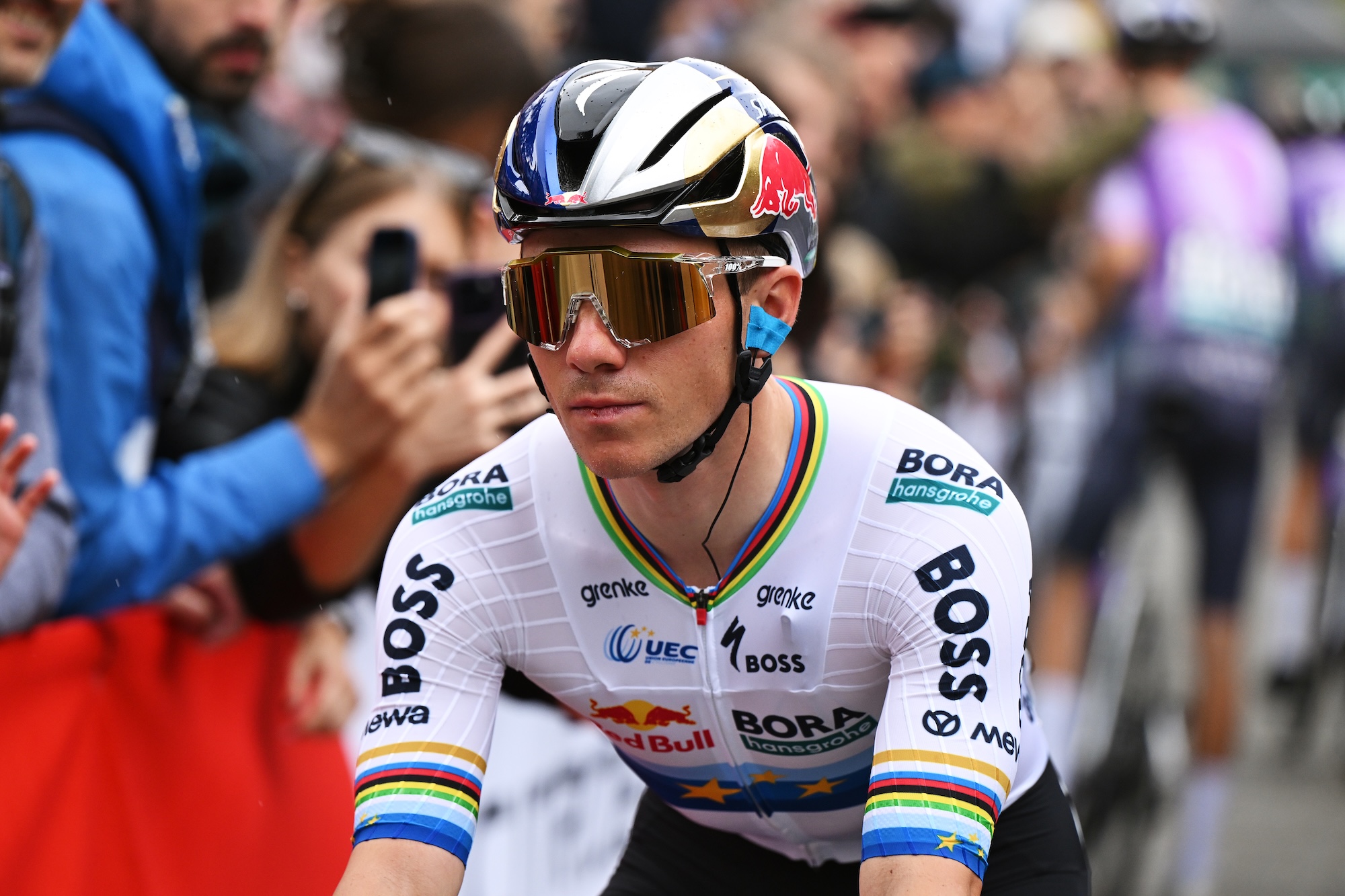 BERGAMO, ITALY - OCTOBER 10: Remco Evenepoel of Belgium and Team Red Bull - BORA - hansgrohe prior to the 120th Il Lombardia 2026 a 239km one day race from Bergamo to Como / #UCIWT / on October 10, 2026 in Bergamo, Italy. (Photo by Dario Belingheri/Getty Images)