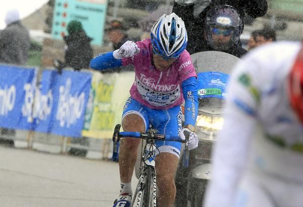 Domenico Pozzovivo (Colango-CSF Inox) finished third on the day and celebrates his overall victory at the Giro del Trentino.
