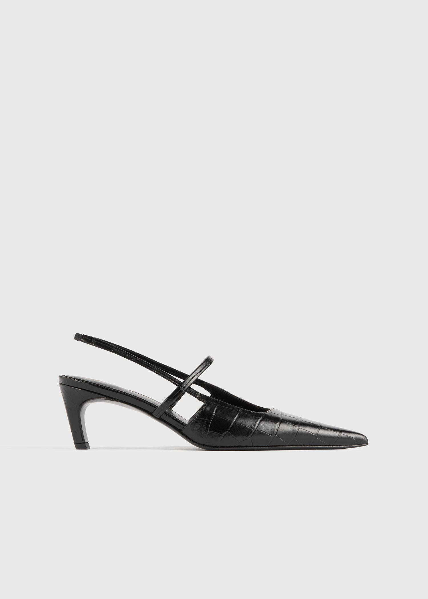 Sharp Croco-Embossed Slingbacks Black
