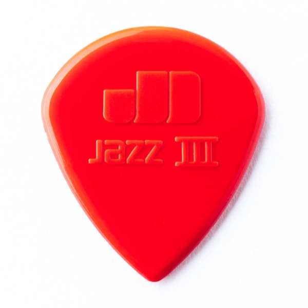 A Dunlop Jazz III Nylon guitar pick
