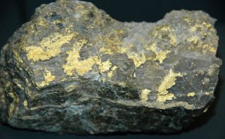 A gold and quartz hydrothermal vein unearthed at the O'Brien mine in Quebec, Canada.