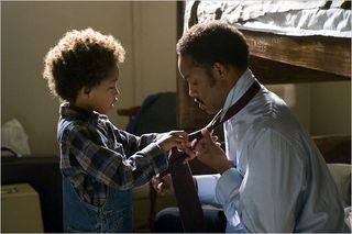 Will Smith, right, plays the father of a boy portrayed by the actor’s real-life son, Jaden Smith, in The Pursuit of Happyness.