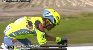 A television image of Contador after his crash