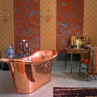 copper wall bathroom with bathtub
