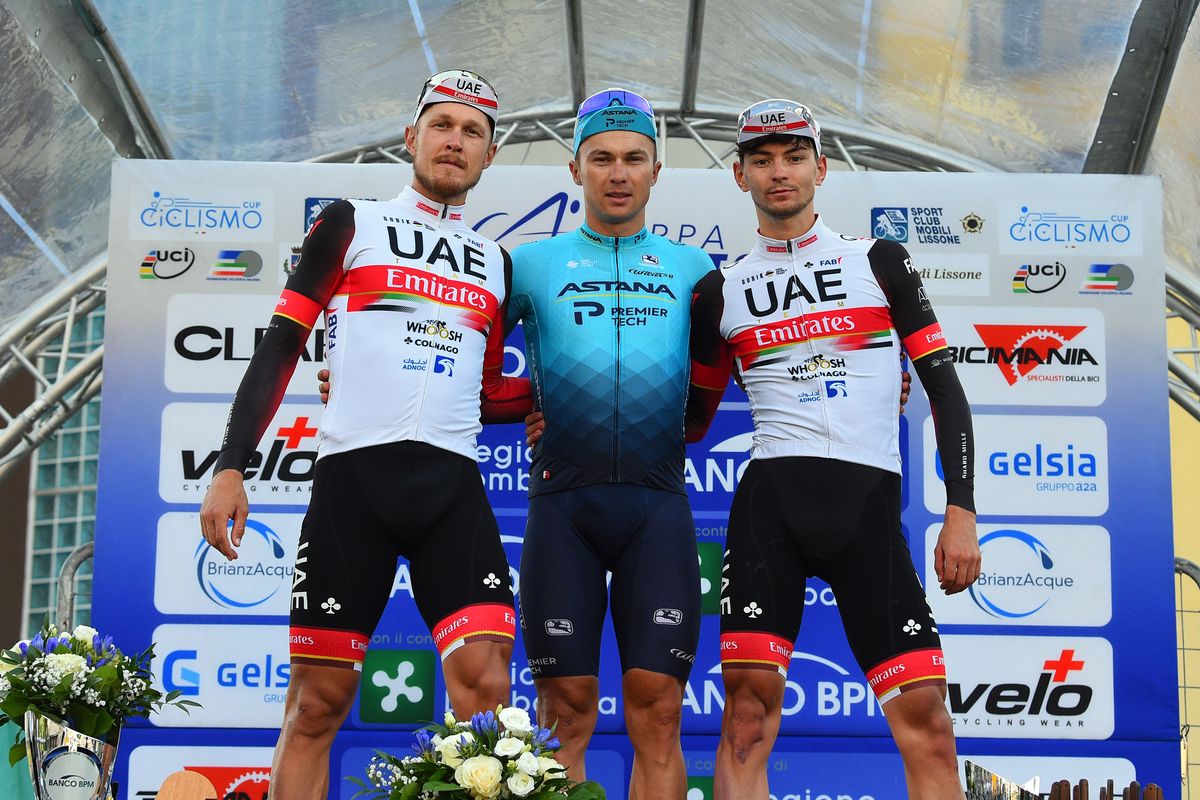 Coppa Agostoni - Giro delle Brianze 2021 - 75th Edition - Lissone - Lissone 180 km - 11/10/2021 - Matteo Trentin (ITA - UAE Team Emirates) - Alexey Lutsenko (KAZ - Astana - Premier Tech) - Alessandro Covi (ITA - UAE Team Emirates) - photo Dario Belingheri/BettiniPhoto&Acirc;&copy;2021