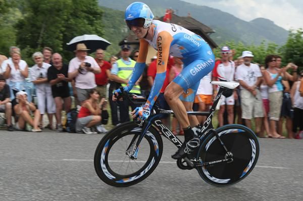 Bradley Wiggins (Garmin) was on track for the best time but faded in the final half.
