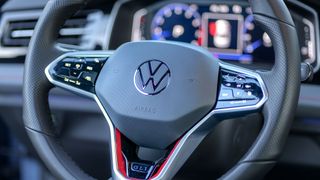 2025 Volkswagen Jetta GLI AutoBahn steering wheel closeup.