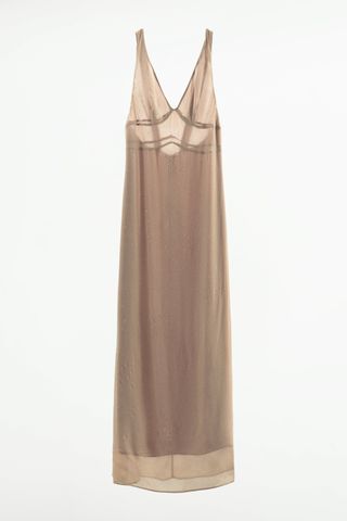 SLIP DRESS WITH TRANSPARENT PEARL BEADS