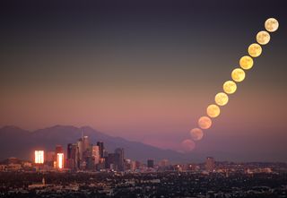 Supermoon rising over Los Angeles, California