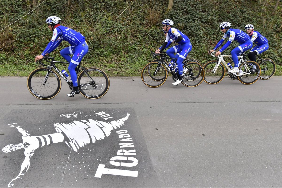 'Tornado Tom' and Quick-Step roll past some street art during their Flanders recon.