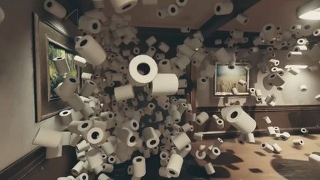 Several toilet paper rolls are floating around inside in Starfield