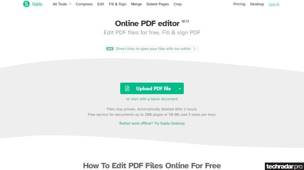 Sejda PDF editor website screenshot