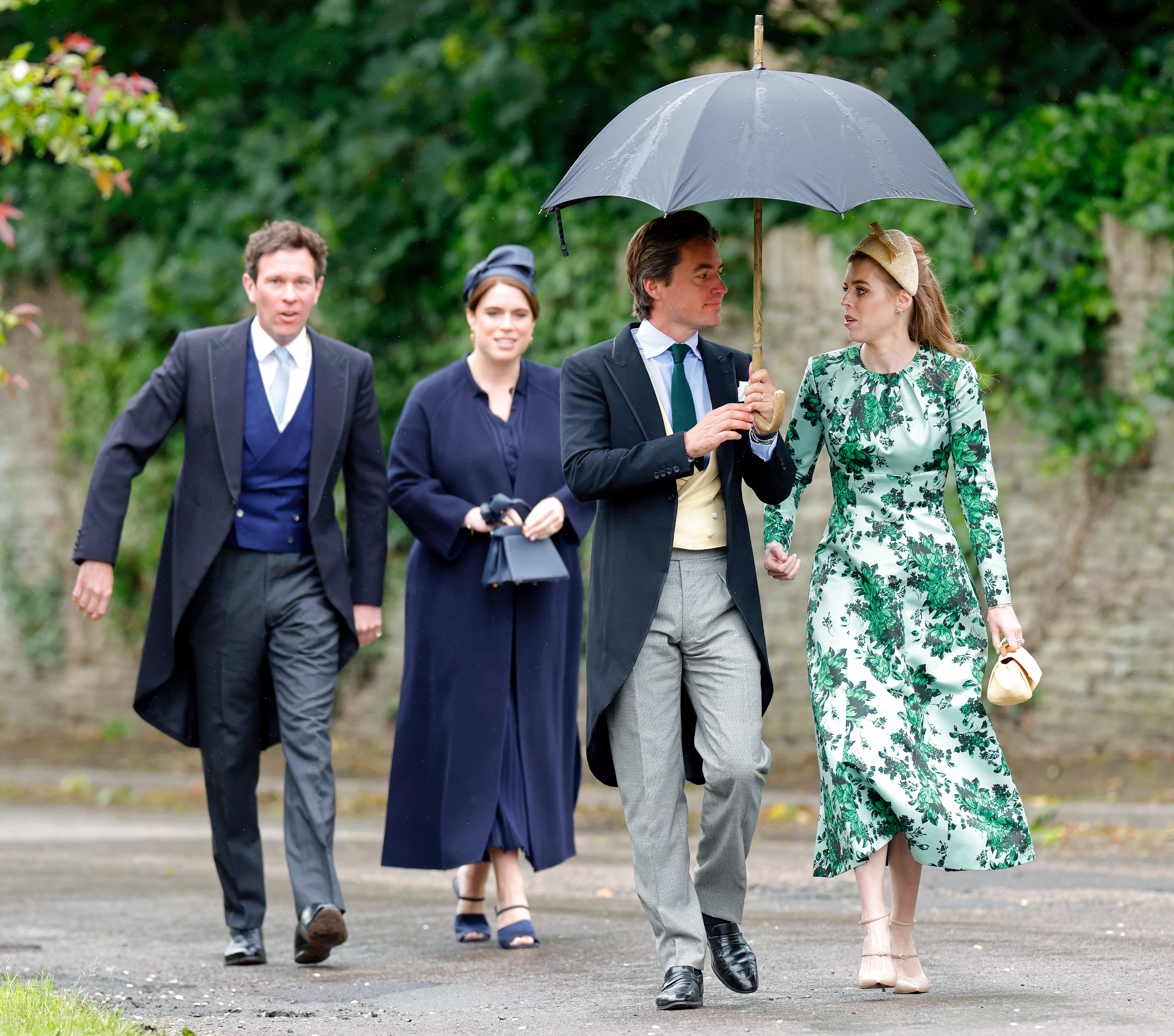 Princess Eugenie walking with Princess Beatrice, Edo Mapelli Mozzi and Jack Brooksbank